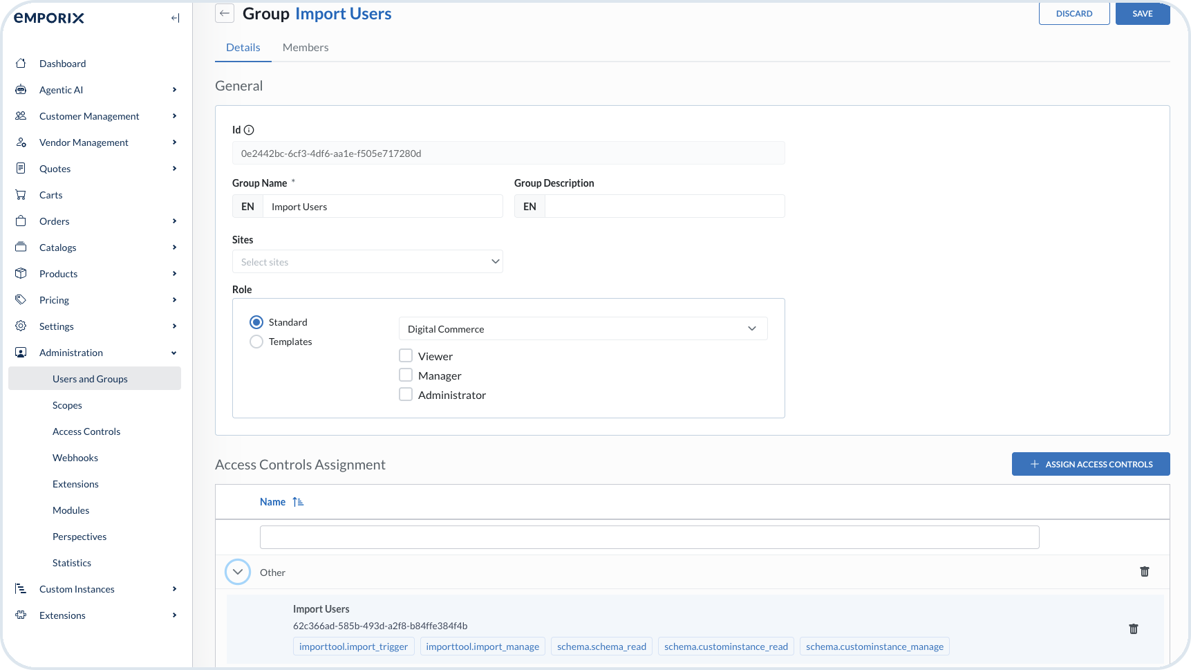 Import Users group with assigned Import Tool access controls