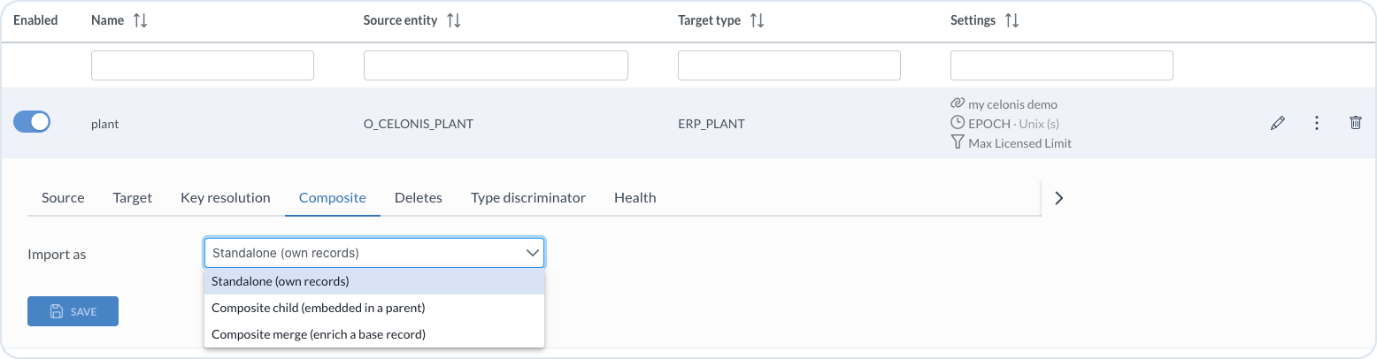 Composite tab with Import as options